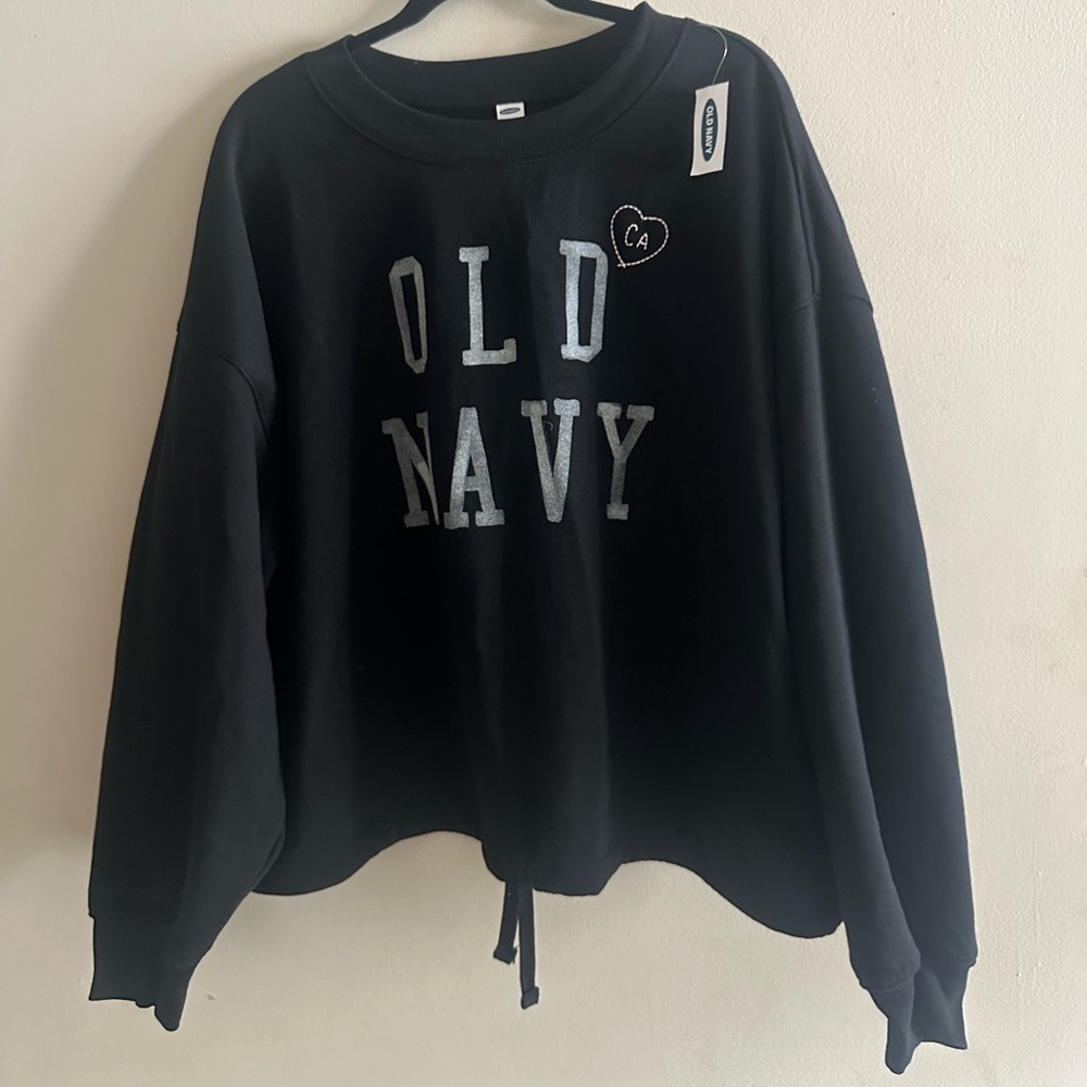 NWT Old Navy Black Crewneck Sweatshirt with Silver Logo Size XXL